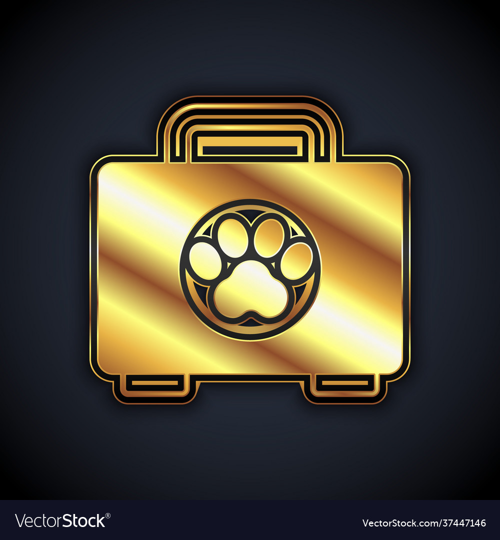 Gold pet first aid kit icon isolated on black