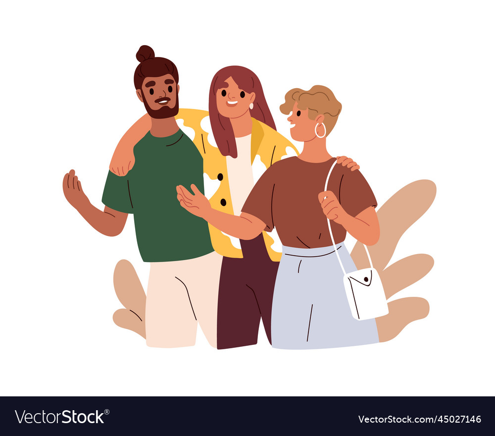 Happy friends man and women walking talking Vector Image