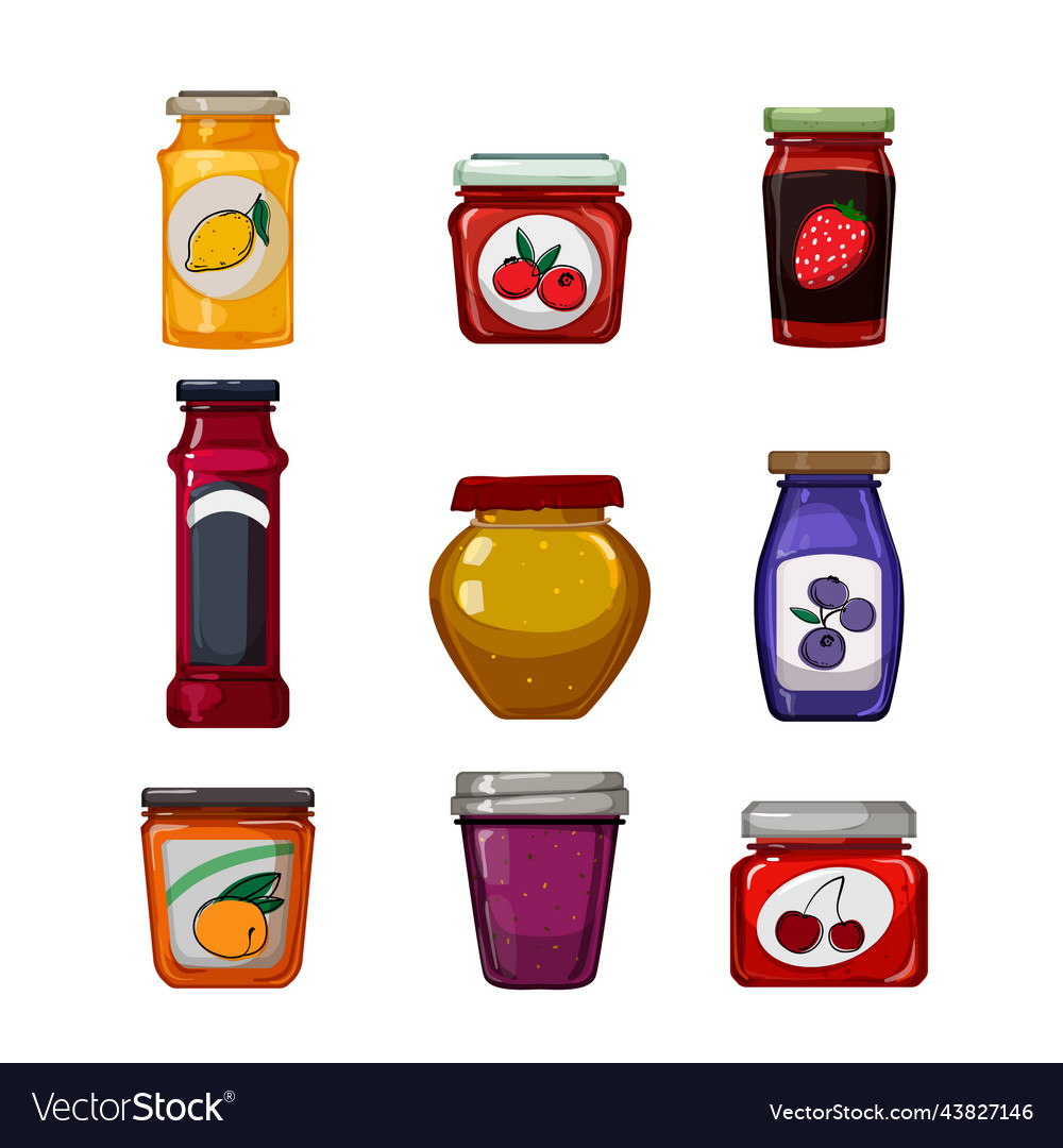 Jam fruit food set cartoon Royalty Free Vector Image