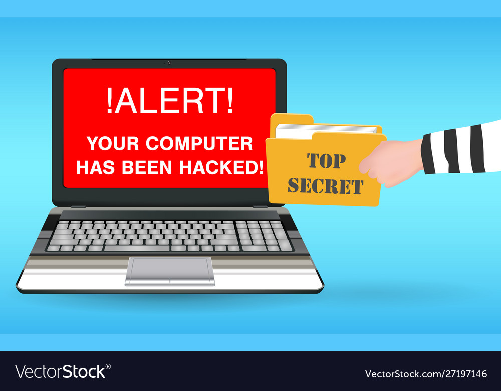 Laptop computer hacked and stolen data hacker vector image Laptop computer hacked and stolen data hacker