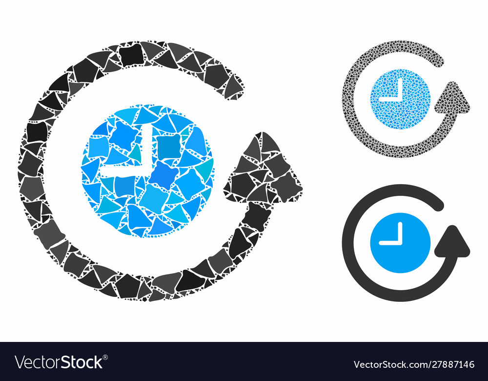 Restore clock mosaic icon abrupt items vector image Restore clock mosaic icon abrupt items