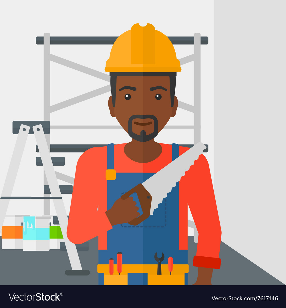 Smiling worker with saw