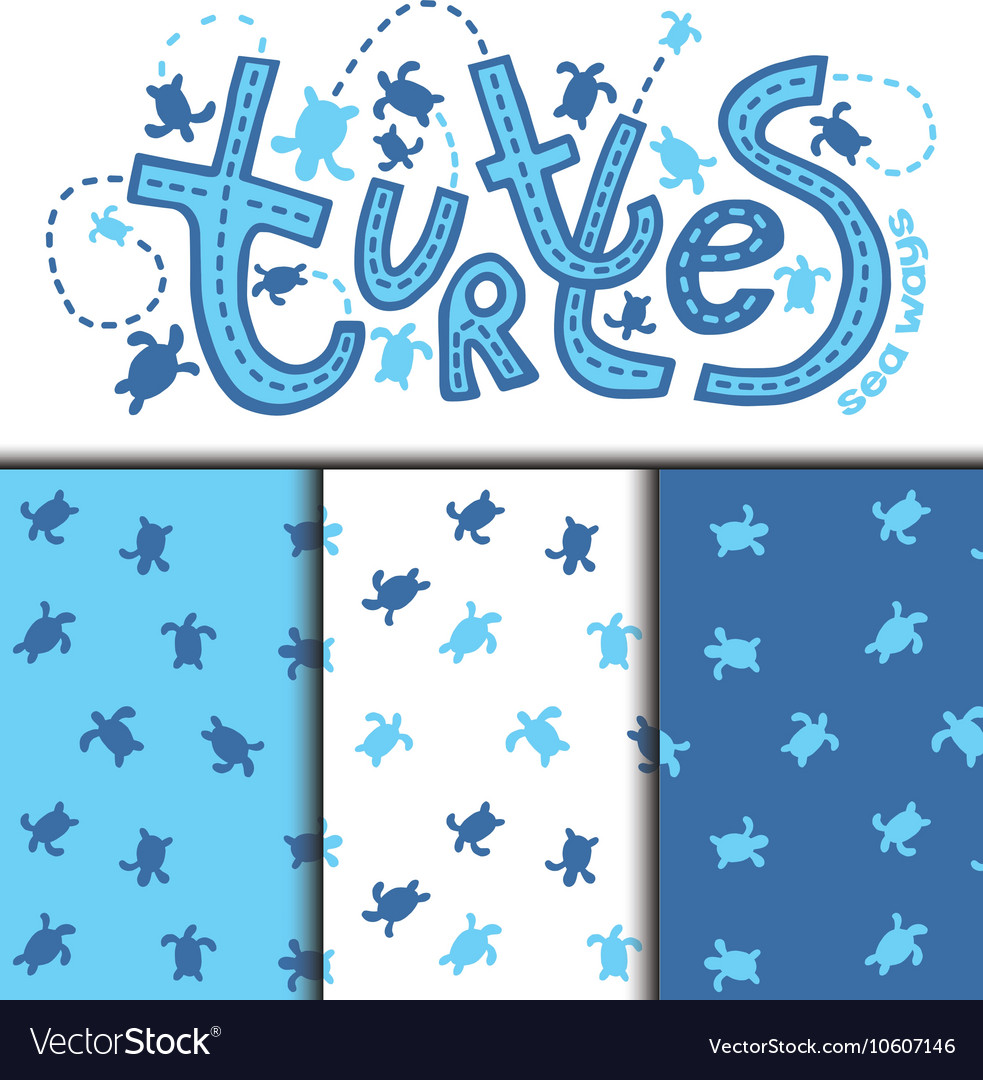 Turtles print and seamless patterns set