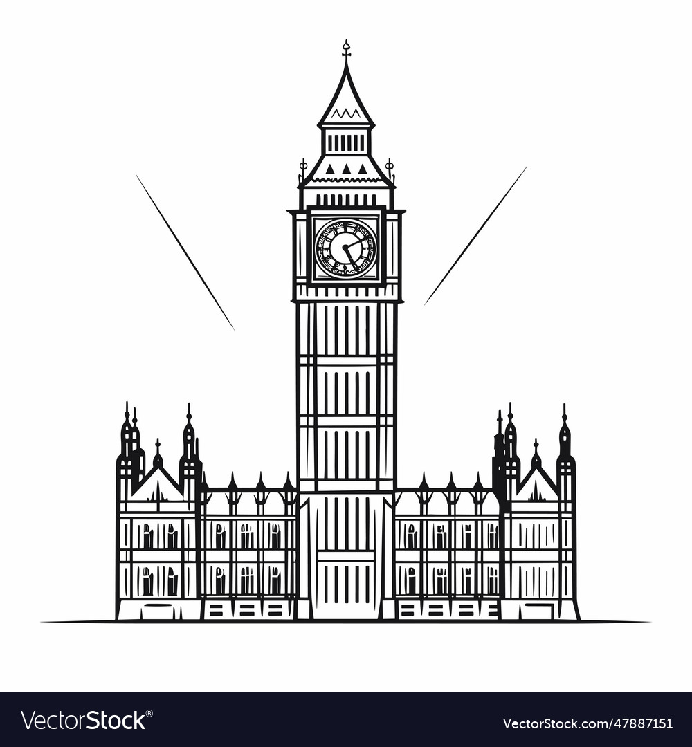 Big ben hand-drawn comic doodle style Royalty Free Vector