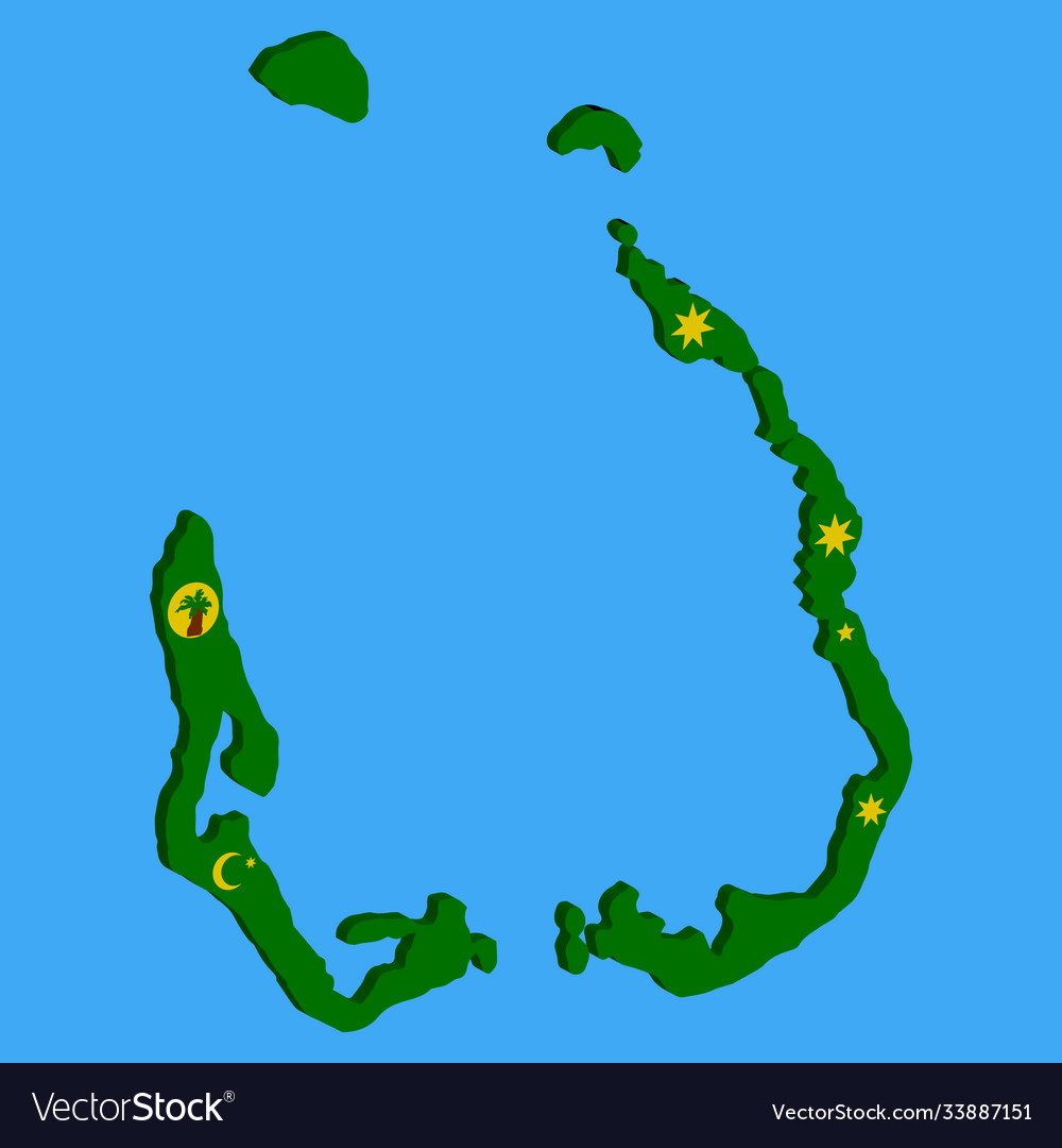 Cocos islands map flag 3d