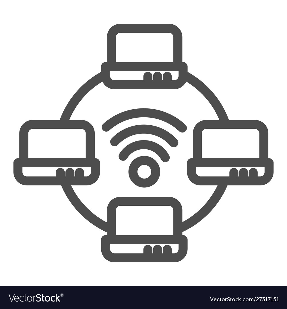 Computer network line icon laptop networking vector image Computer network line icon laptop networking