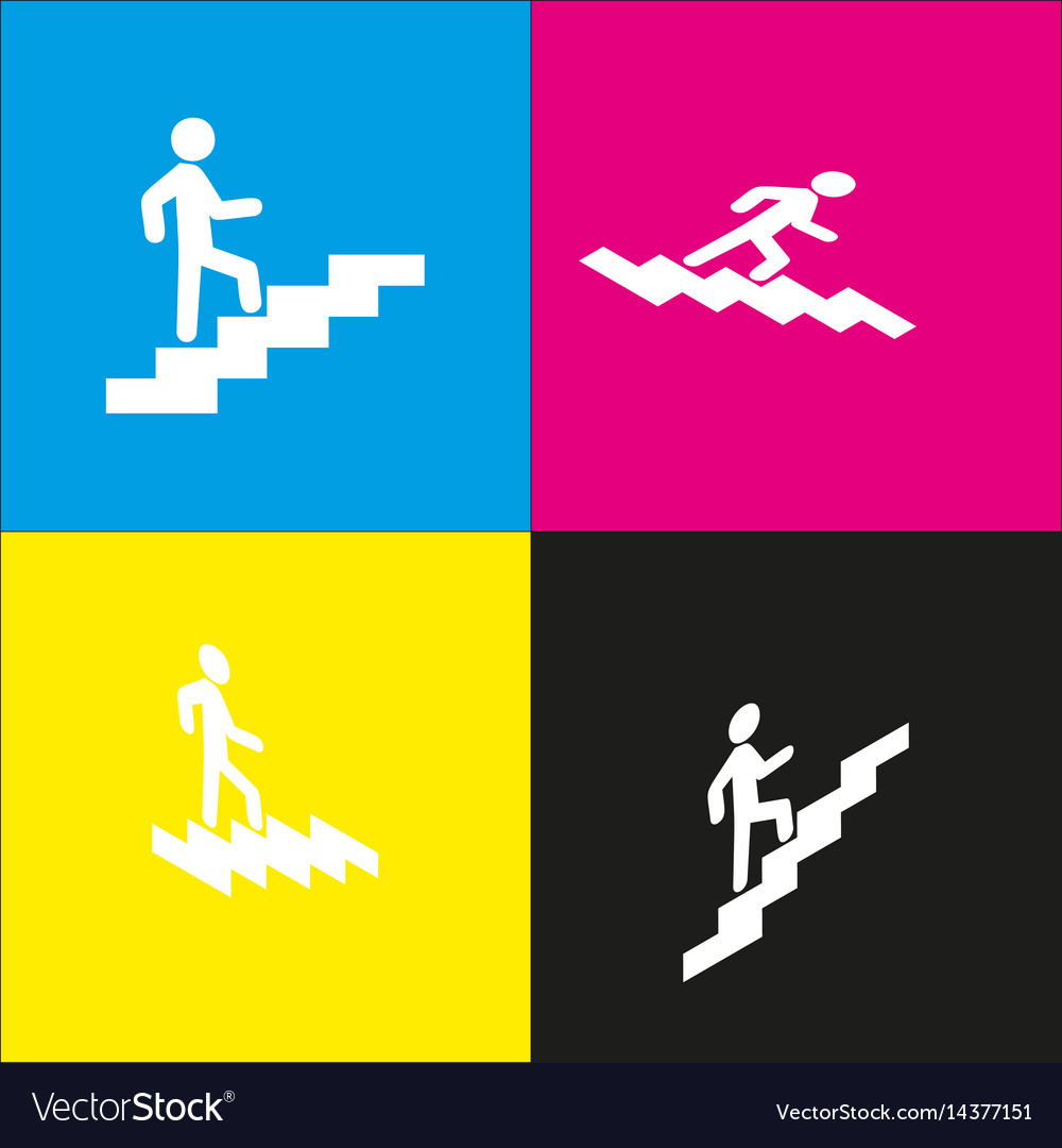 Man on stairs going up white icon