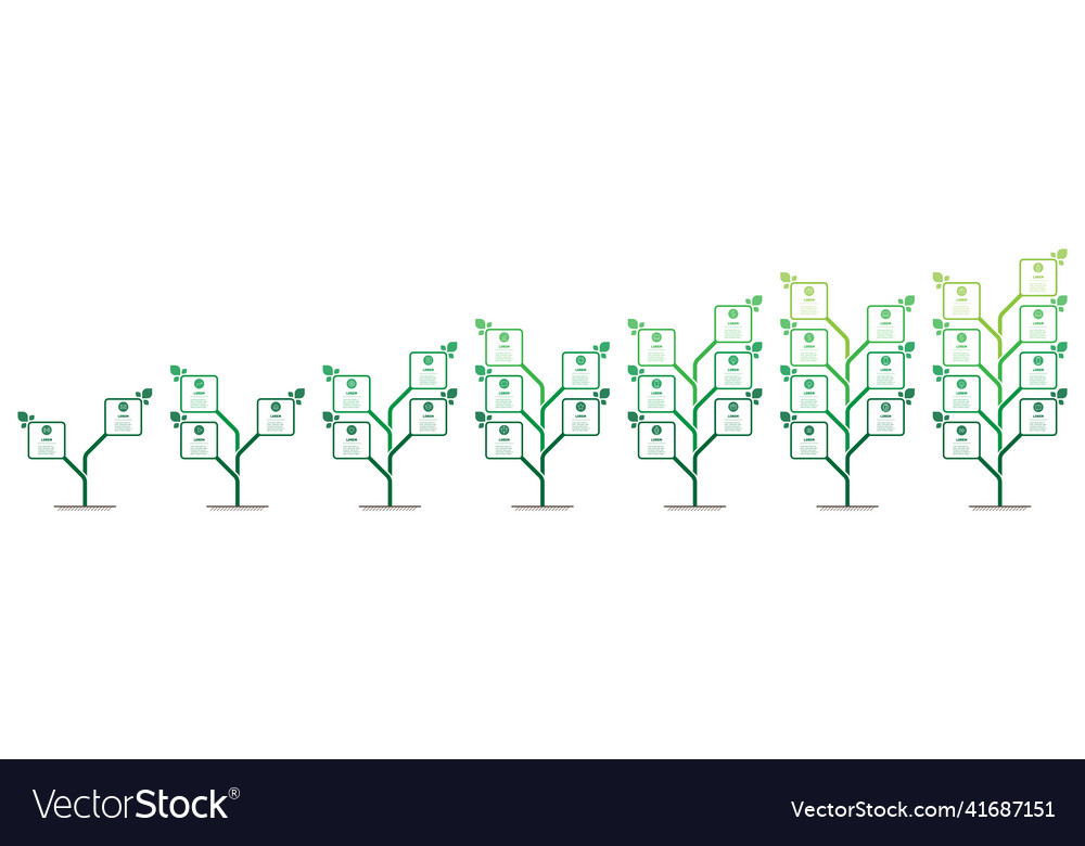 Set von vertikalen Infografiken in Form von Bäumen