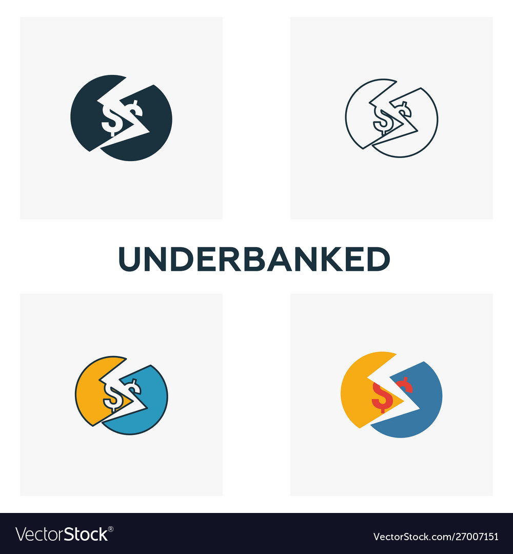 Underbanked icon set four elements in different vector image Underbanked icon set four elements in different