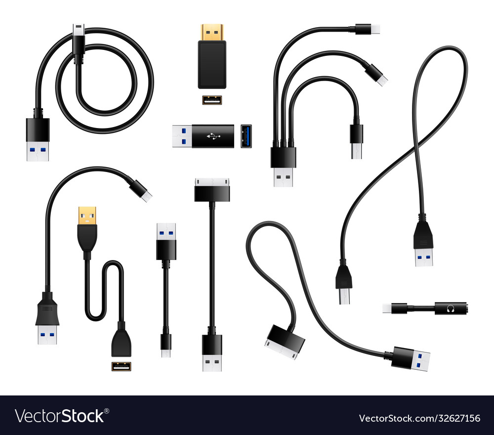 Black Usb Cables Set Royalty Free Vector Image