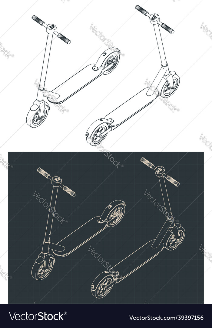 Electric scooter isometric blueprints Royalty Free Vector