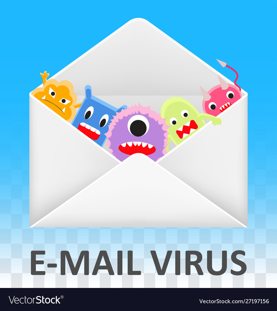Email envelope open and infected computer virus vector image Email envelope open and infected computer virus