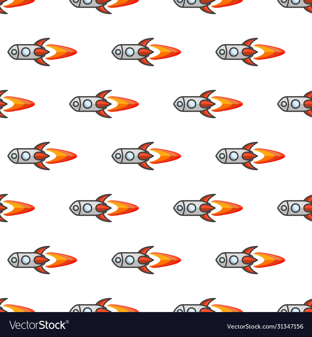 Seamless pattern with cartoon rockets flying