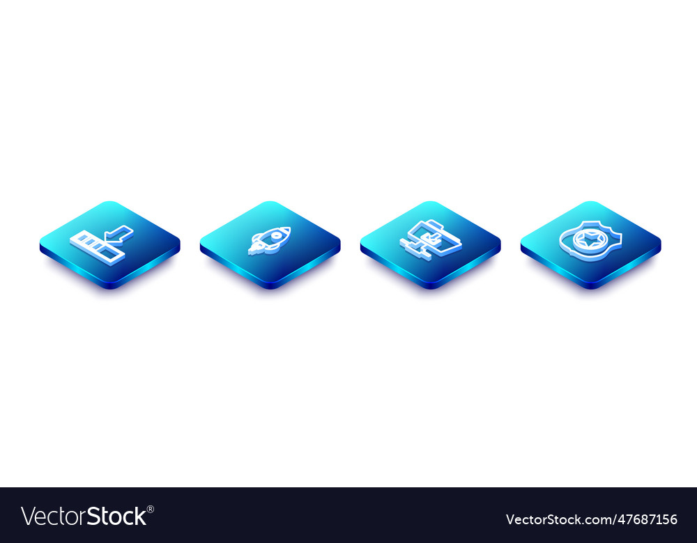 Set isometric line loading rocket ship with fire vector image Set isometric line loading rocket ship with fire