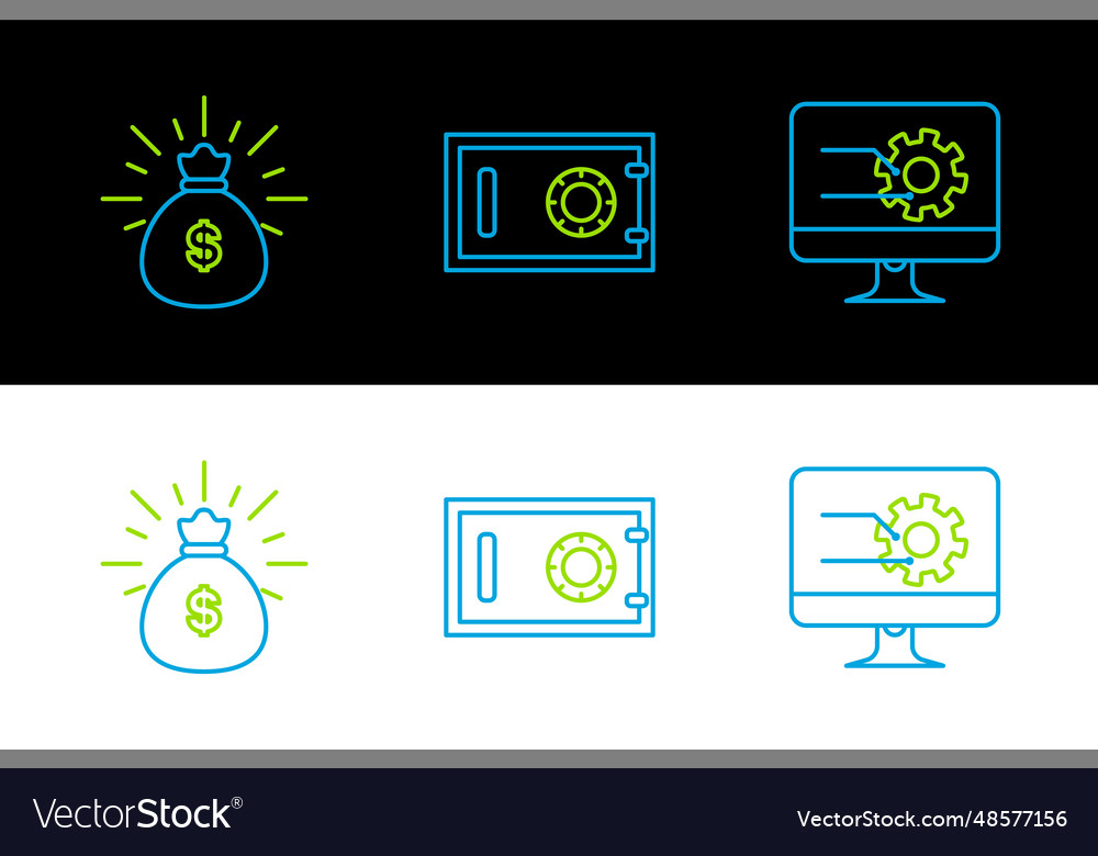 Set line computer monitor with graph chart money vector image Set line computer monitor with graph chart money
