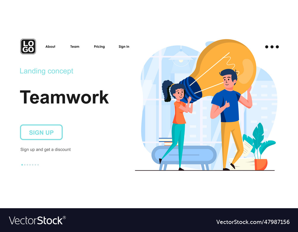 Teamwork web concept man and woman work together Vector Image