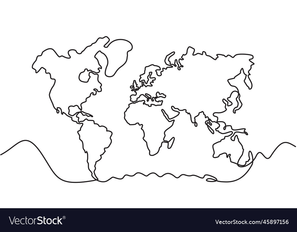 World map continuous line drawing hand drawn