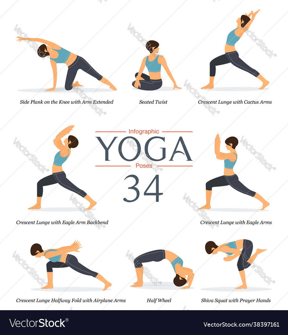 8 yoga poses or asana posture in flat design Vector Image