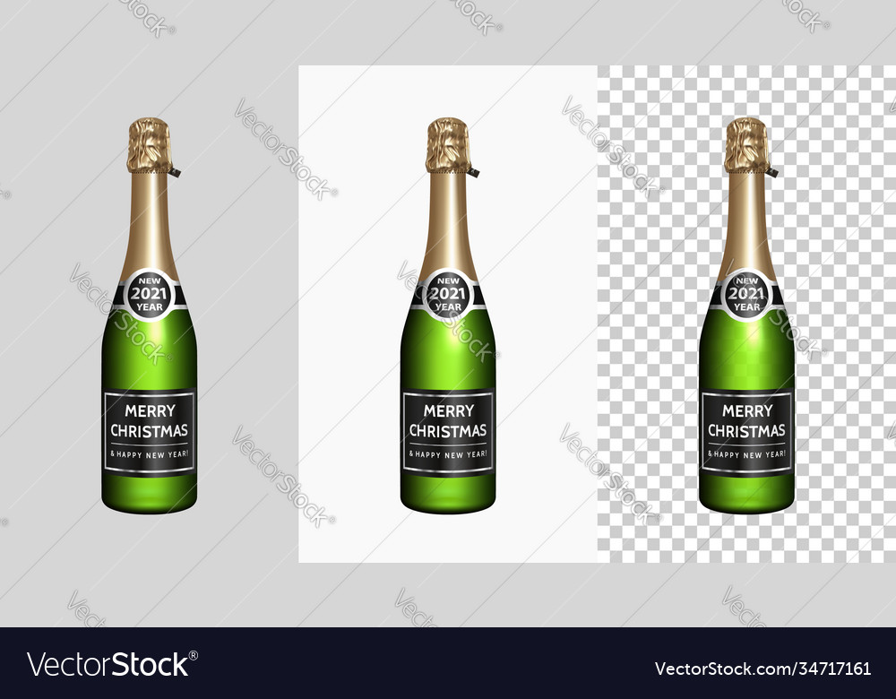 Champagne bottle with labels merry christmas