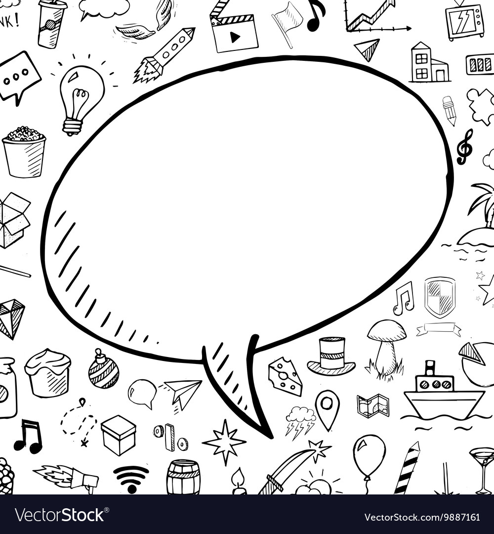 Hand drawn bubble speech with doodle objects