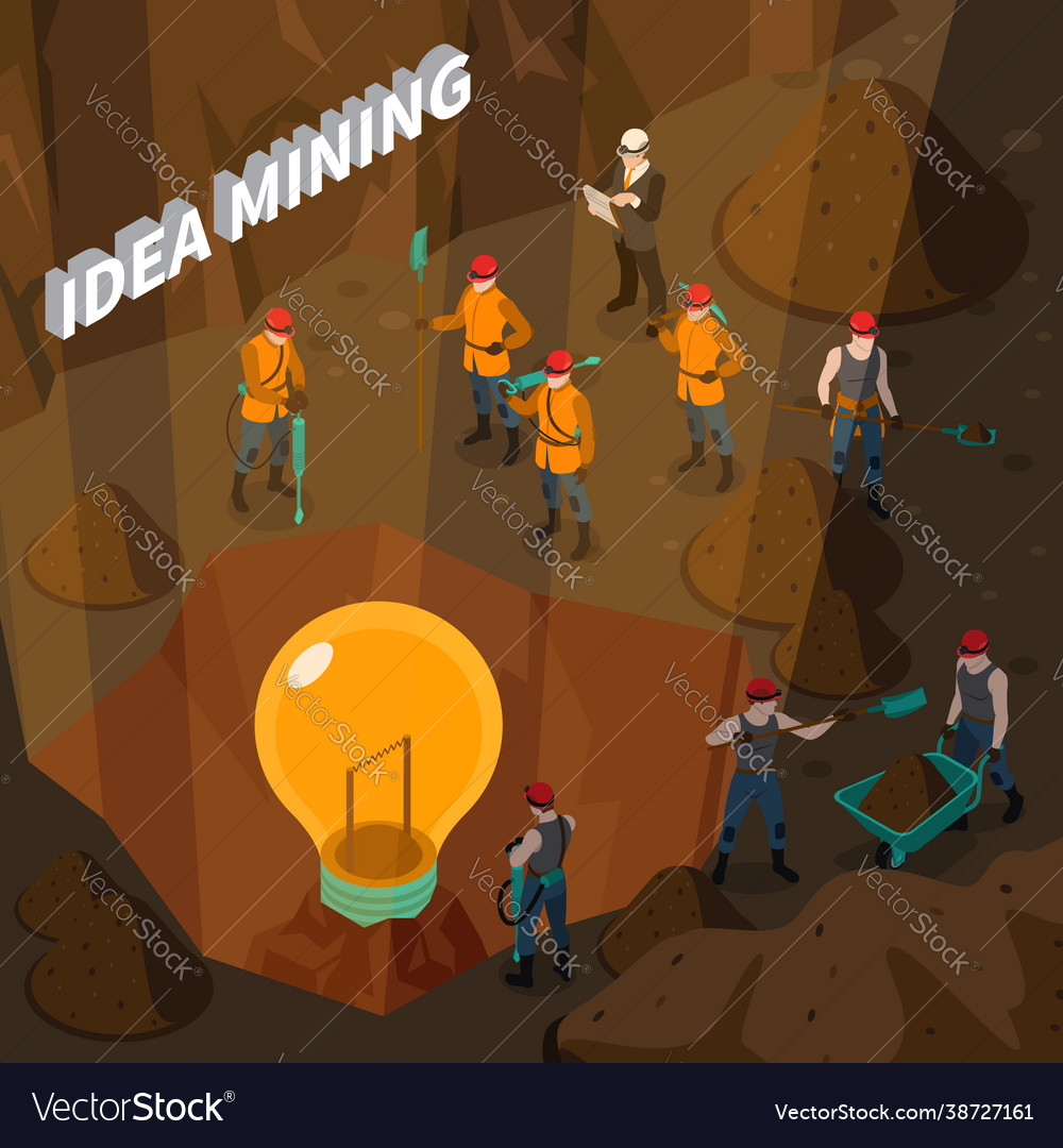 Idea mining isometric concept vector image Idea mining isometric concept