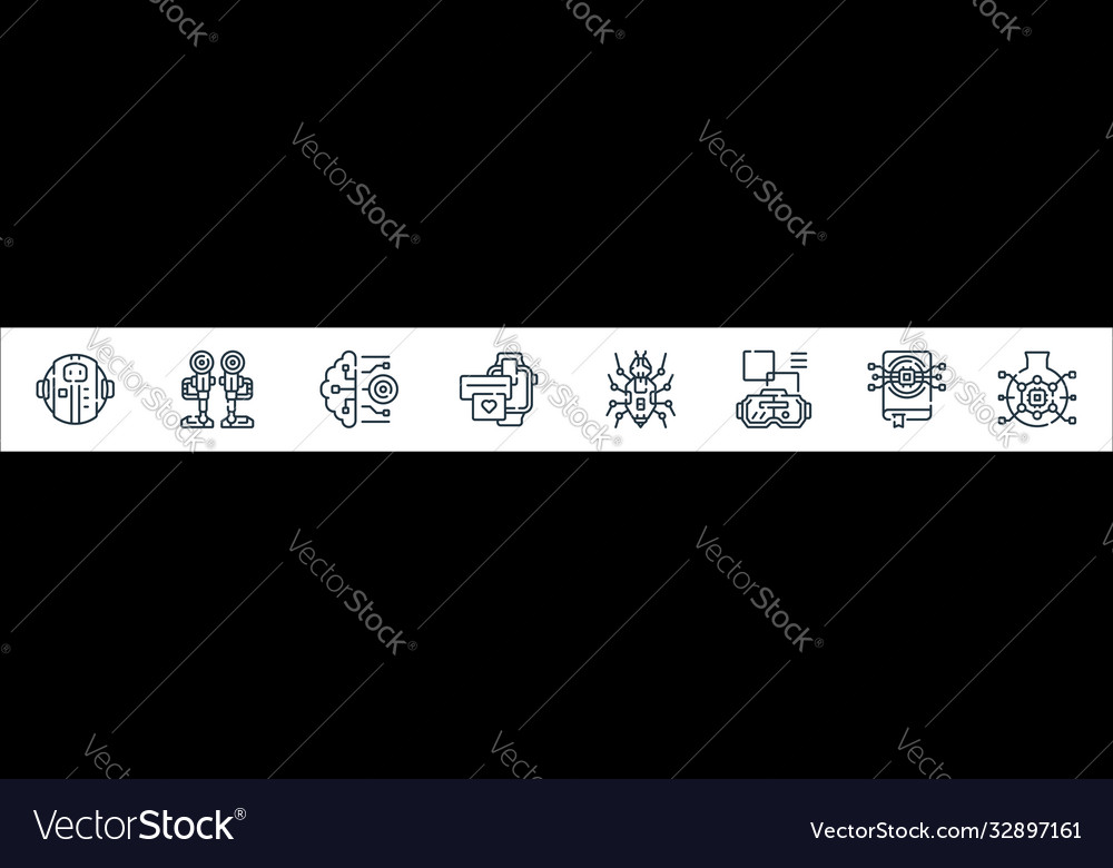 Robotics line icons linear set quality vector image Robotics line icons linear set quality