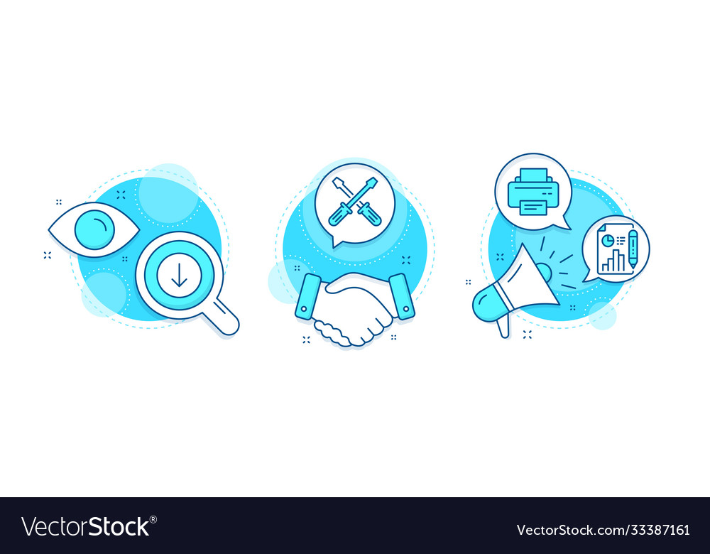 Screwdriverl printer and scroll down icons set vector image Screwdriverl printer and scroll down icons set
