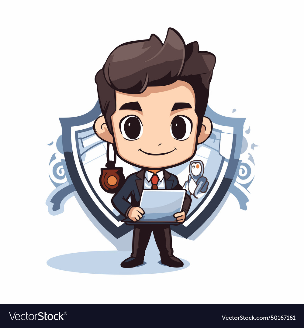 Security guard with laptop and shield