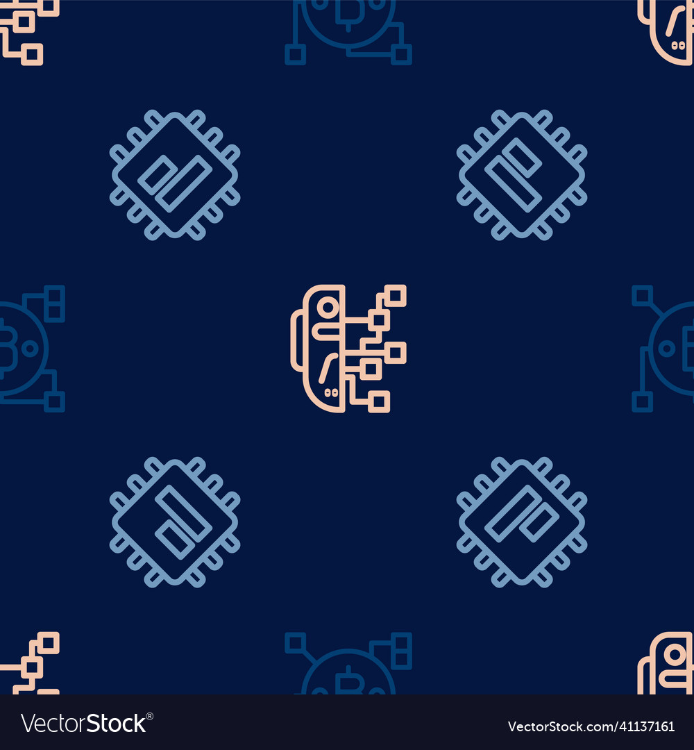 Set line blockchain technology bitcoin processor vector image Set line blockchain technology bitcoin processor