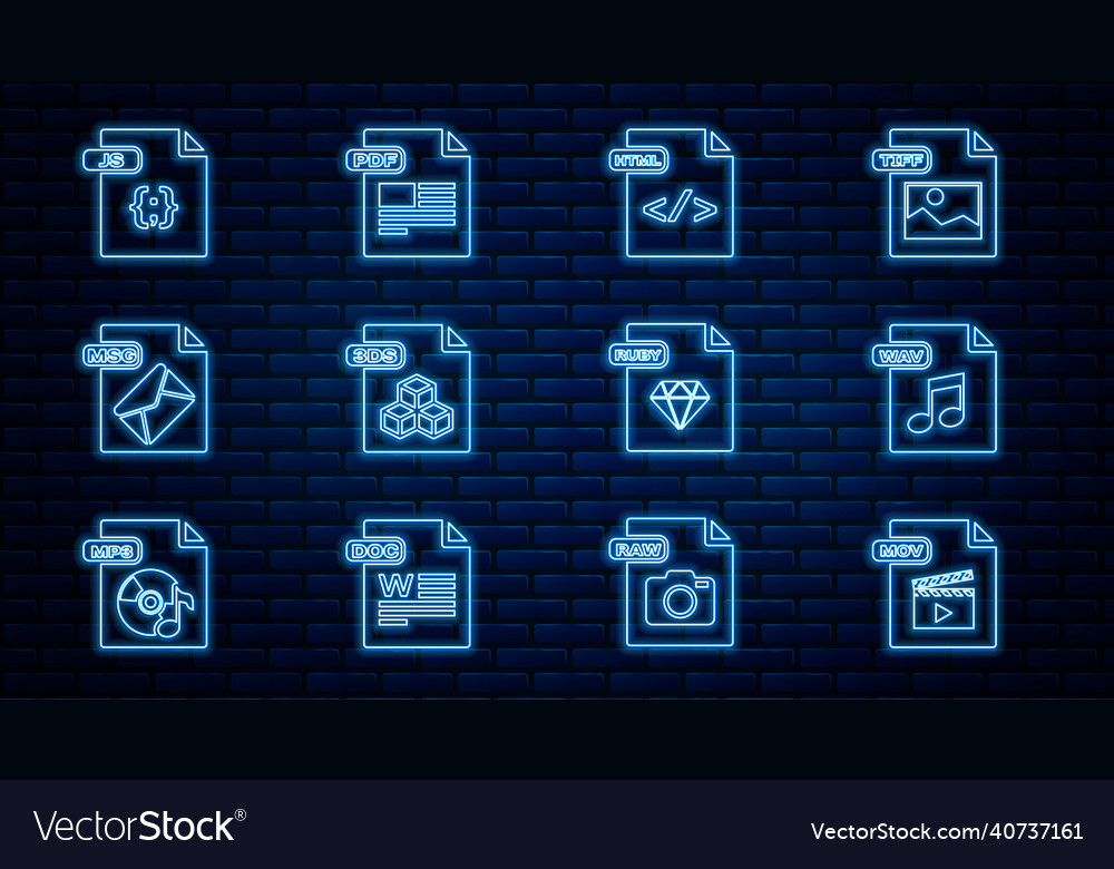 Set line mov file document wav html 3ds msg vector image Set line mov file document wav html 3ds msg
