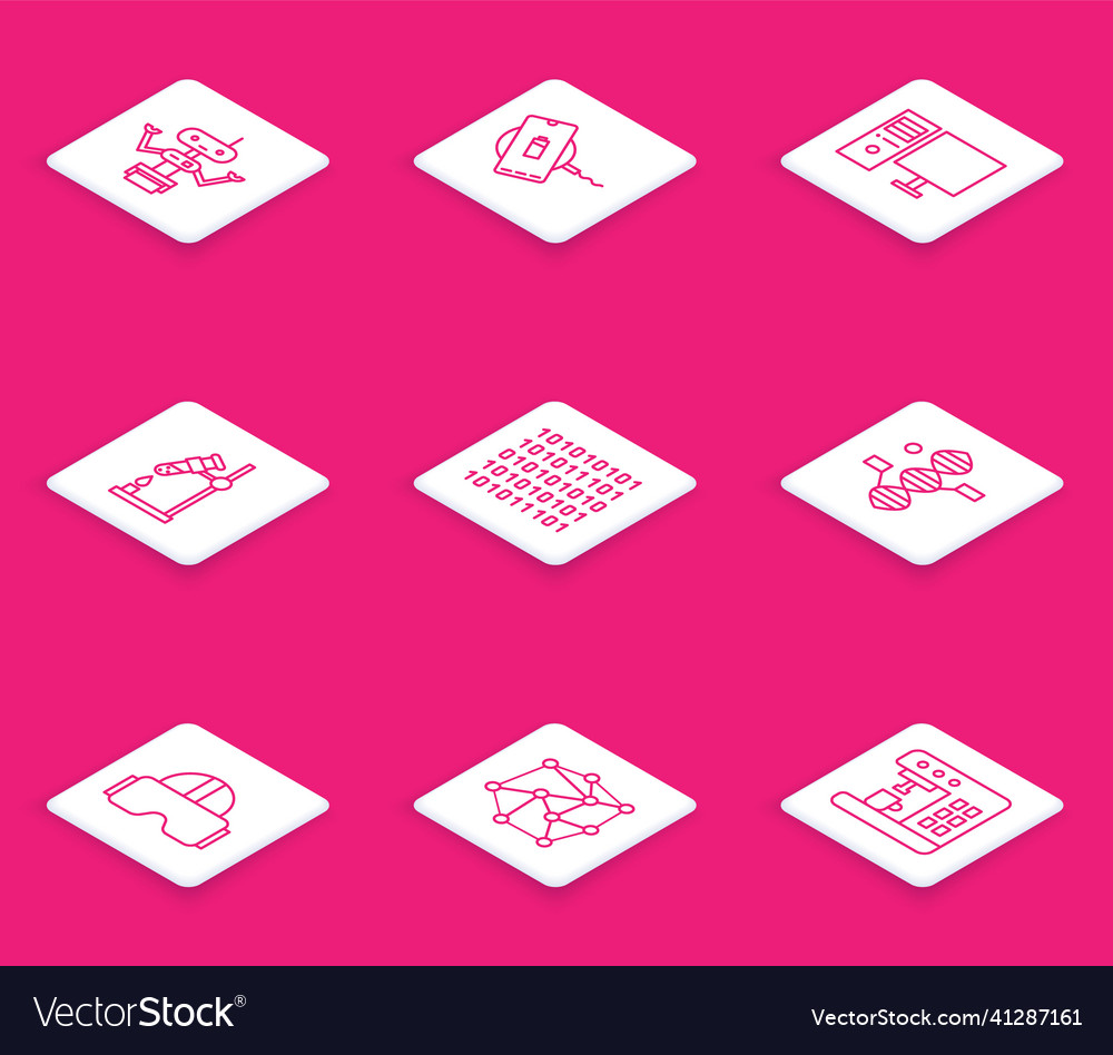 Set line robot wireless charger computer monitor vector image Set line robot wireless charger computer monitor