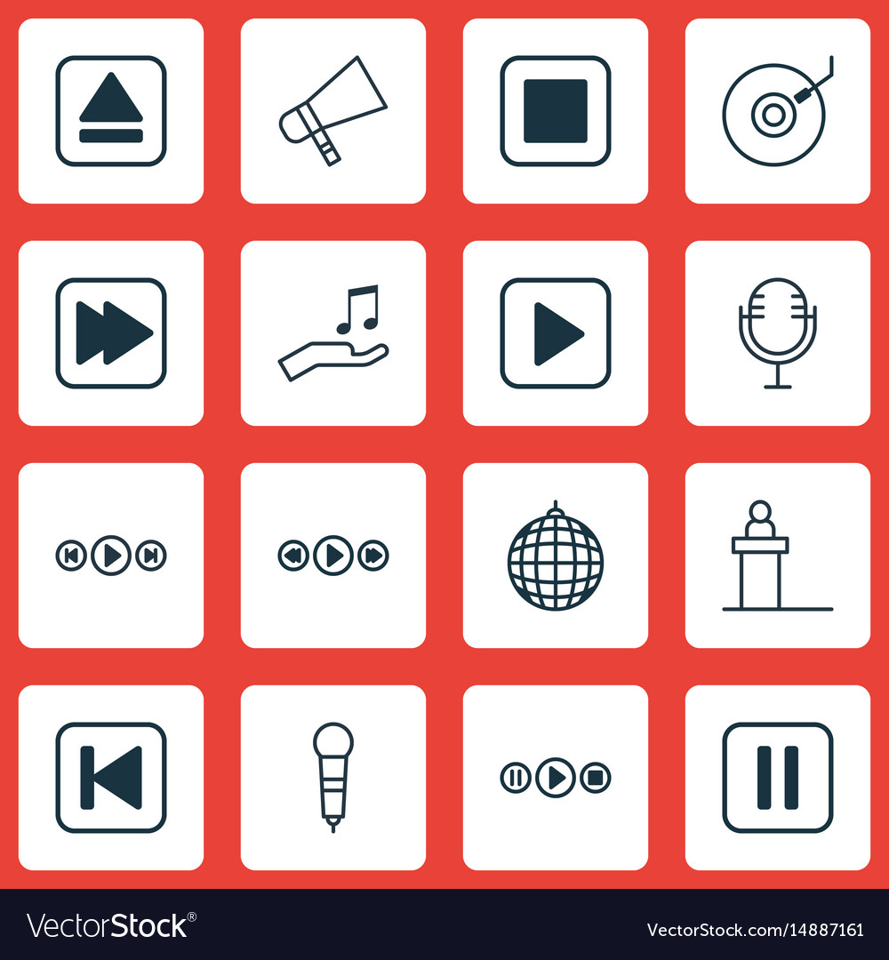 Set of 16 multimedia icons includes song ui