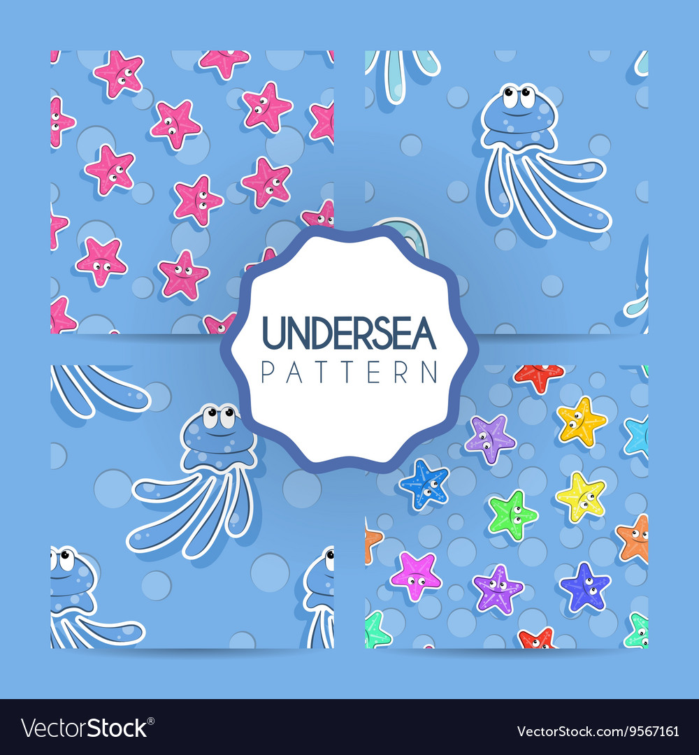 Set of seamless sea pattern with colorful