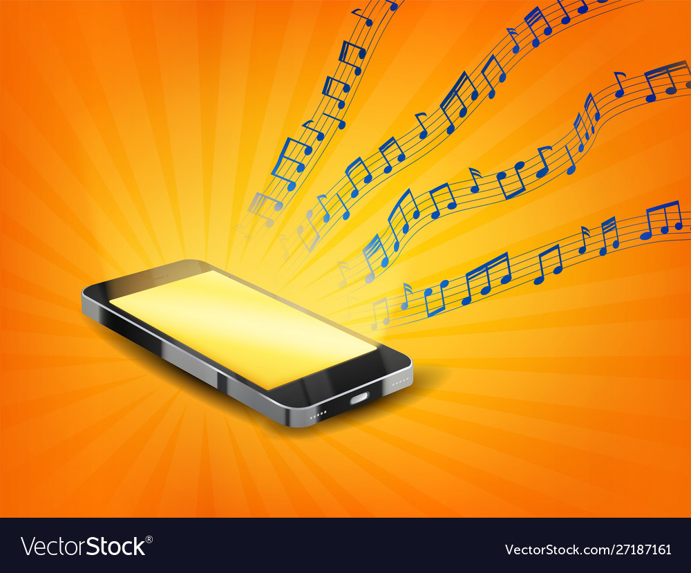 Smartphone playing music with floating notes