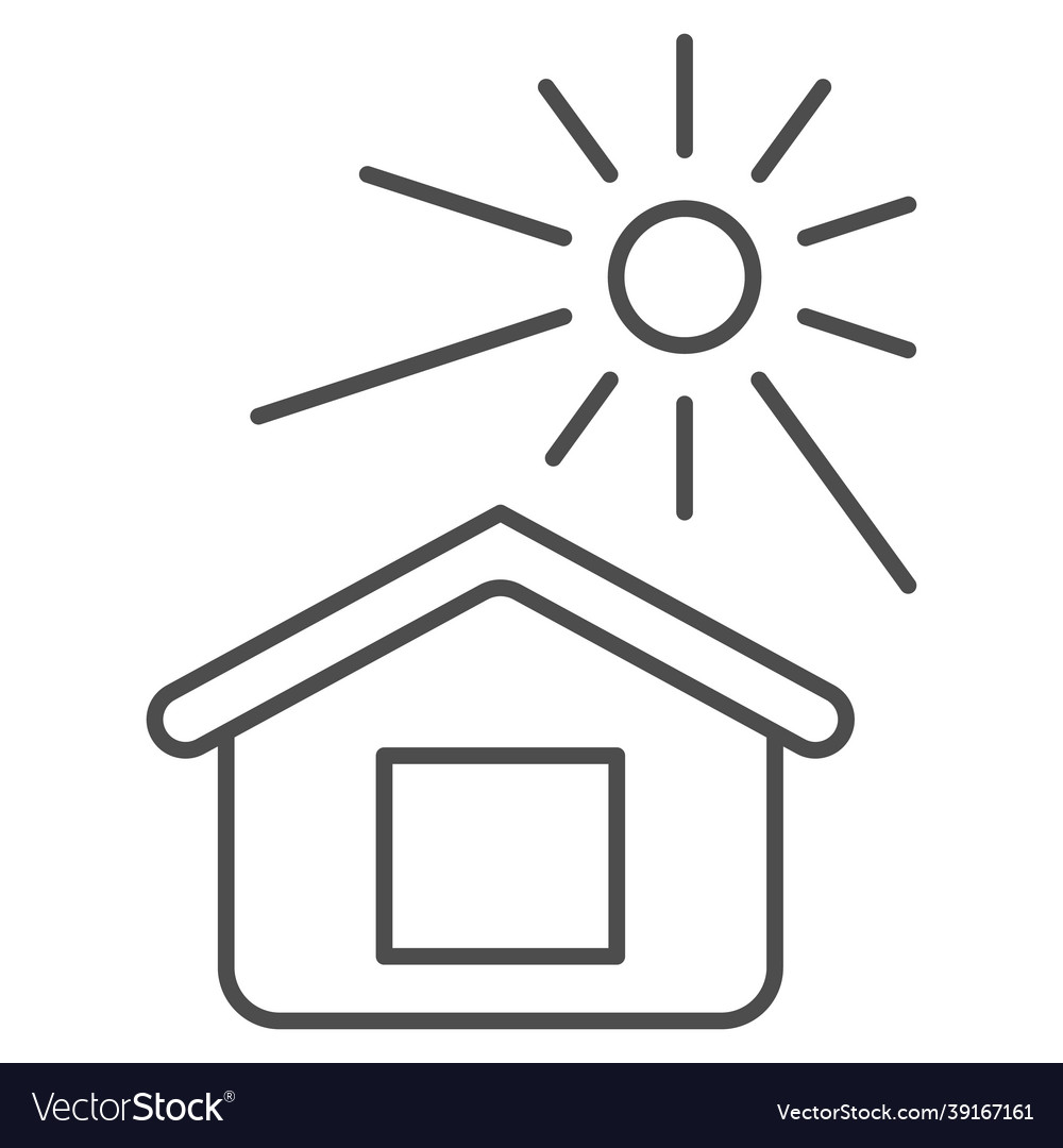 Sun illuminates the house thin line icon weather Vector Image