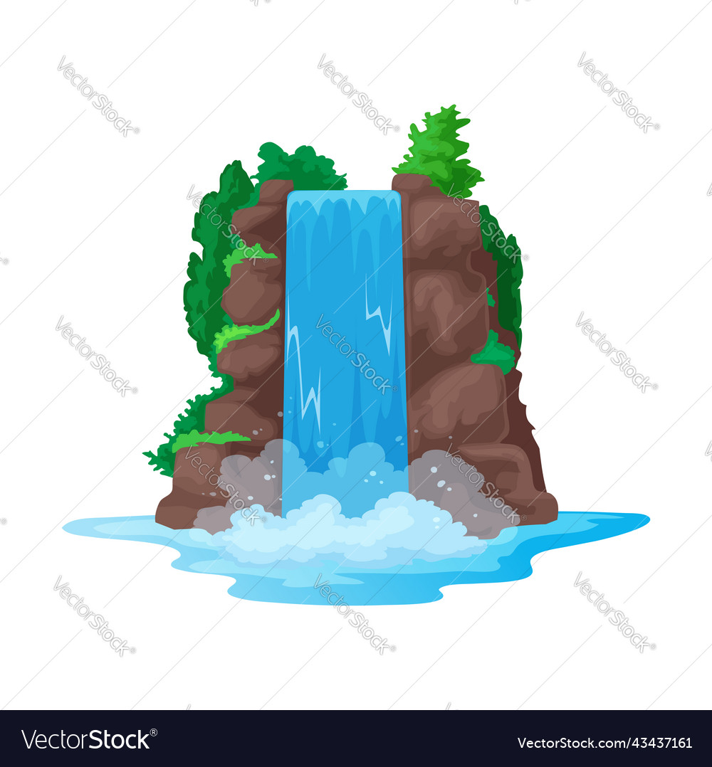 Waterfall streaming falling water from hill cliff Vector Image