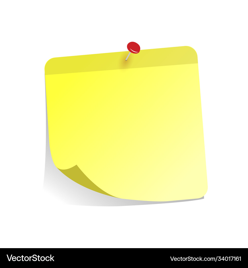 Yellow sticker for note is pinned at board Vector Image