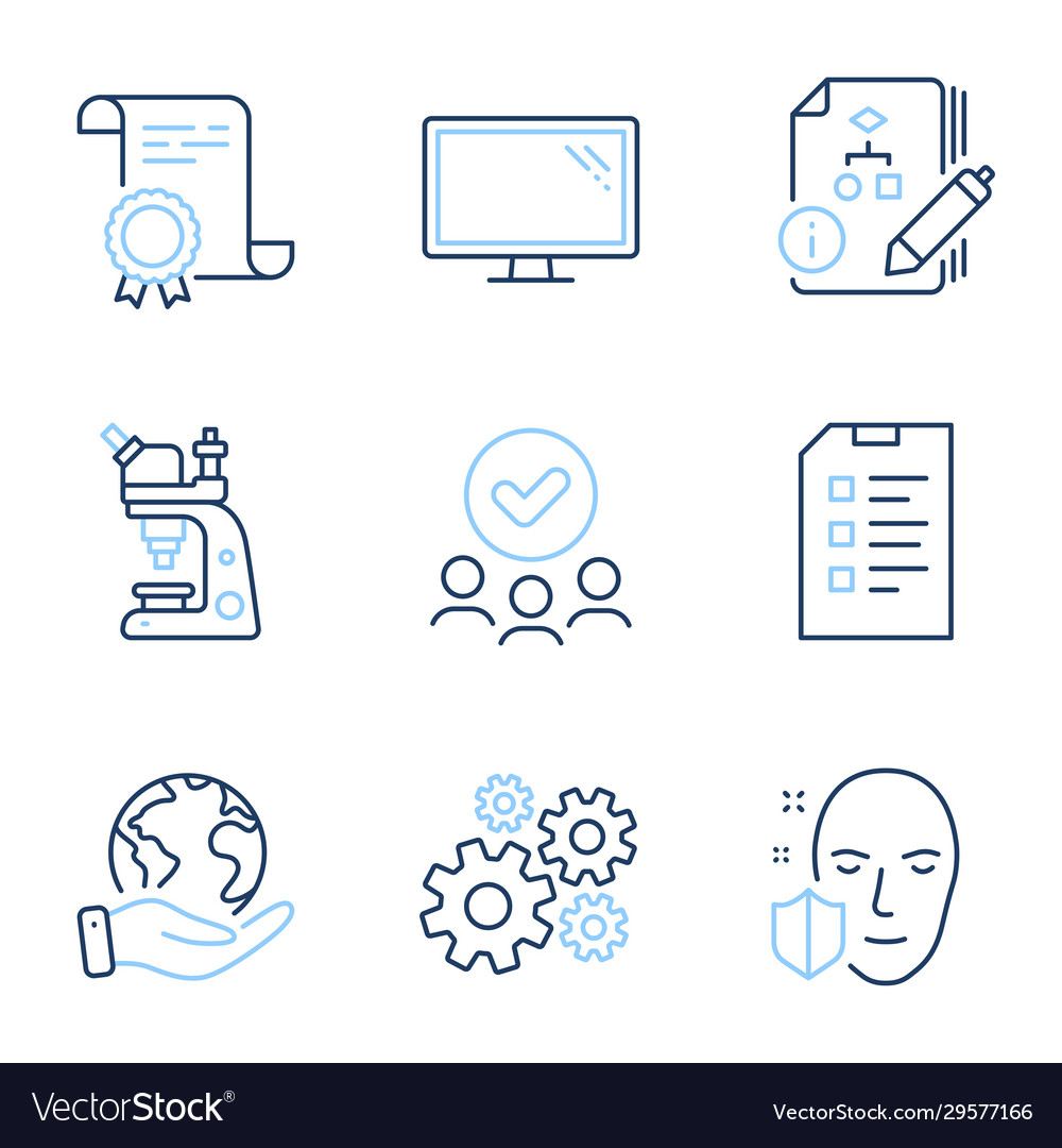 Algorithm face protection and checklist icons set vector image Algorithm face protection and checklist icons set