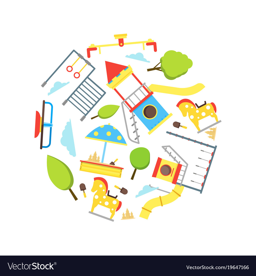 Cartoon playground element round design template