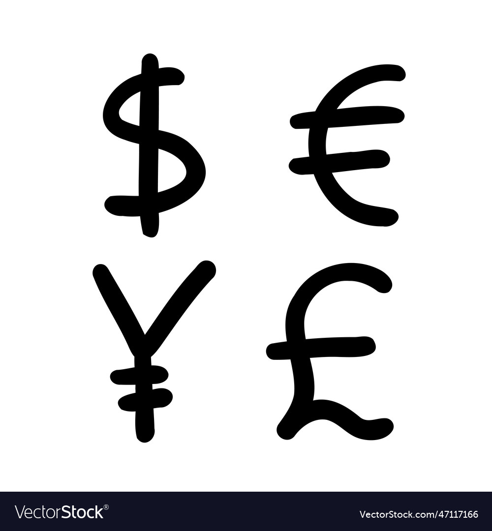 Currency money finance sign icons hand drawn Vector Image