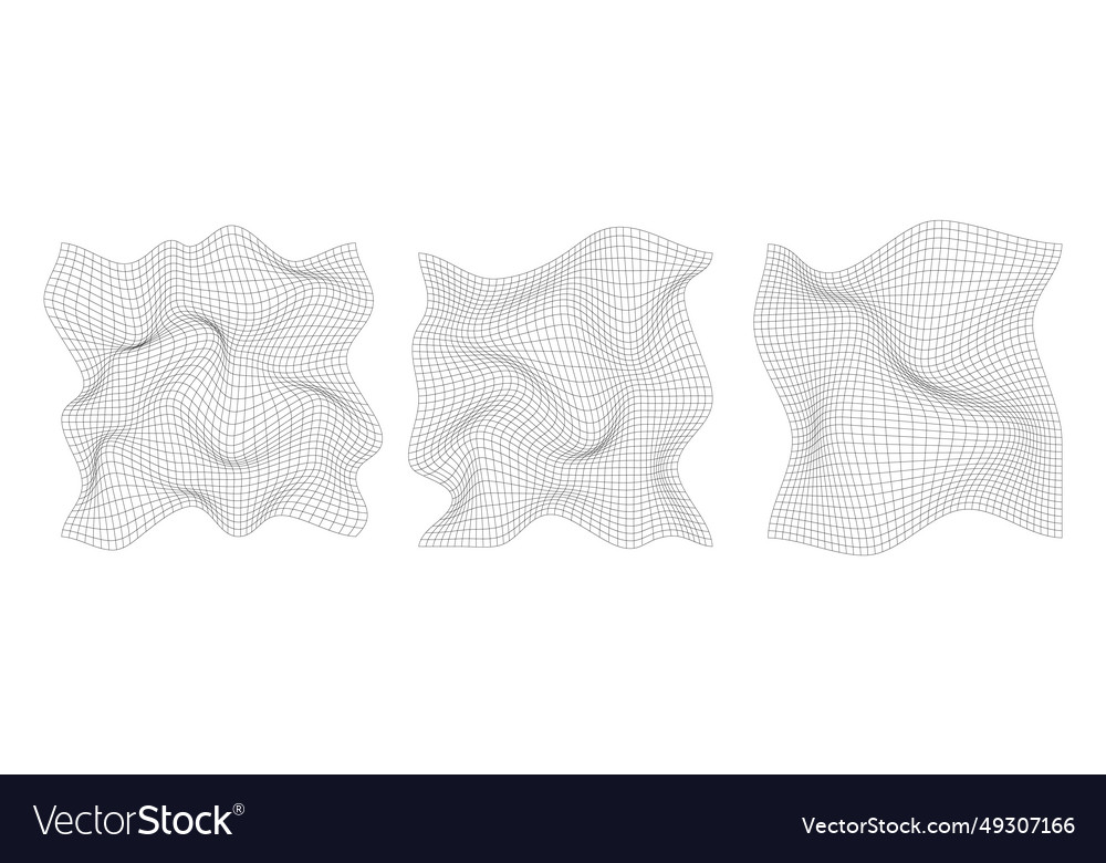 Distorted square grid warped mesh texture retro vector image Distorted square grid warped mesh texture retro