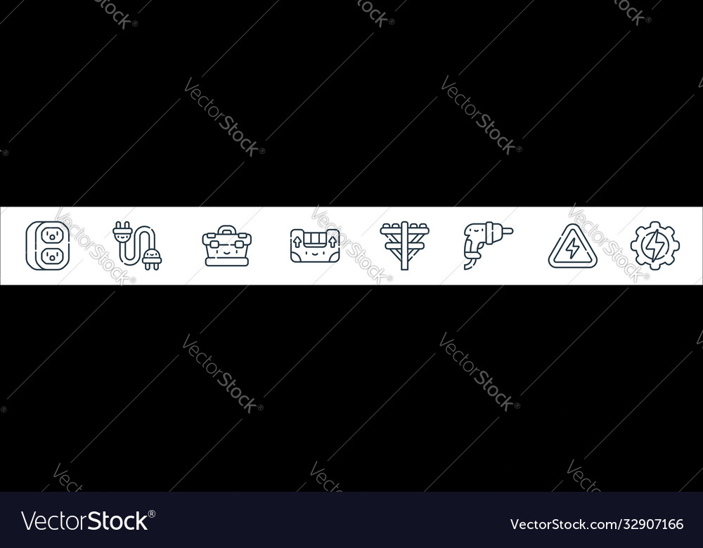 Electrician tools and line icons linear set vector image Electrician tools and line icons linear set