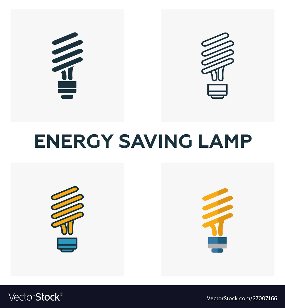 Energy saving lamp icon set four elements