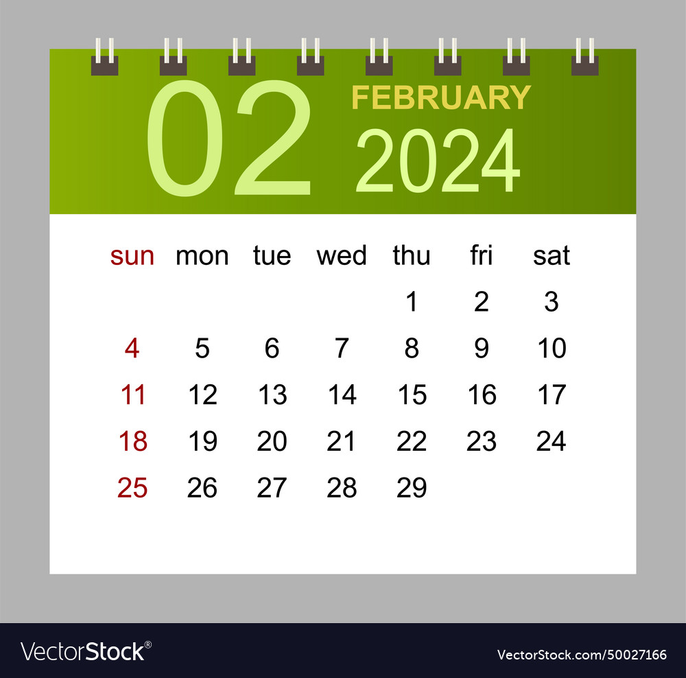 February 2024 monthly calendar template Royalty Free Vector