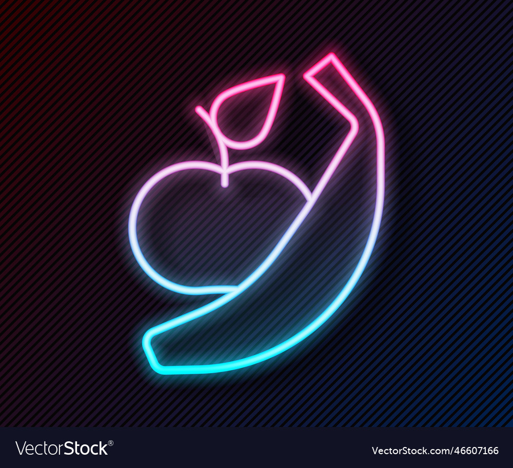 Glowing neon line apple and banana icon isolated