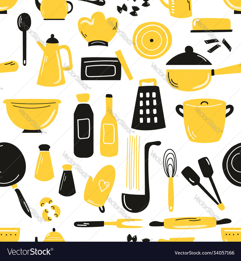 Hand drawn seamless pattern with set vector image Hand drawn seamless pattern with set