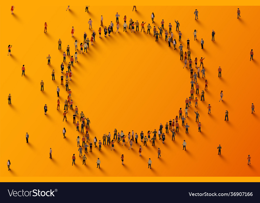 Large group people in chat bubble shape