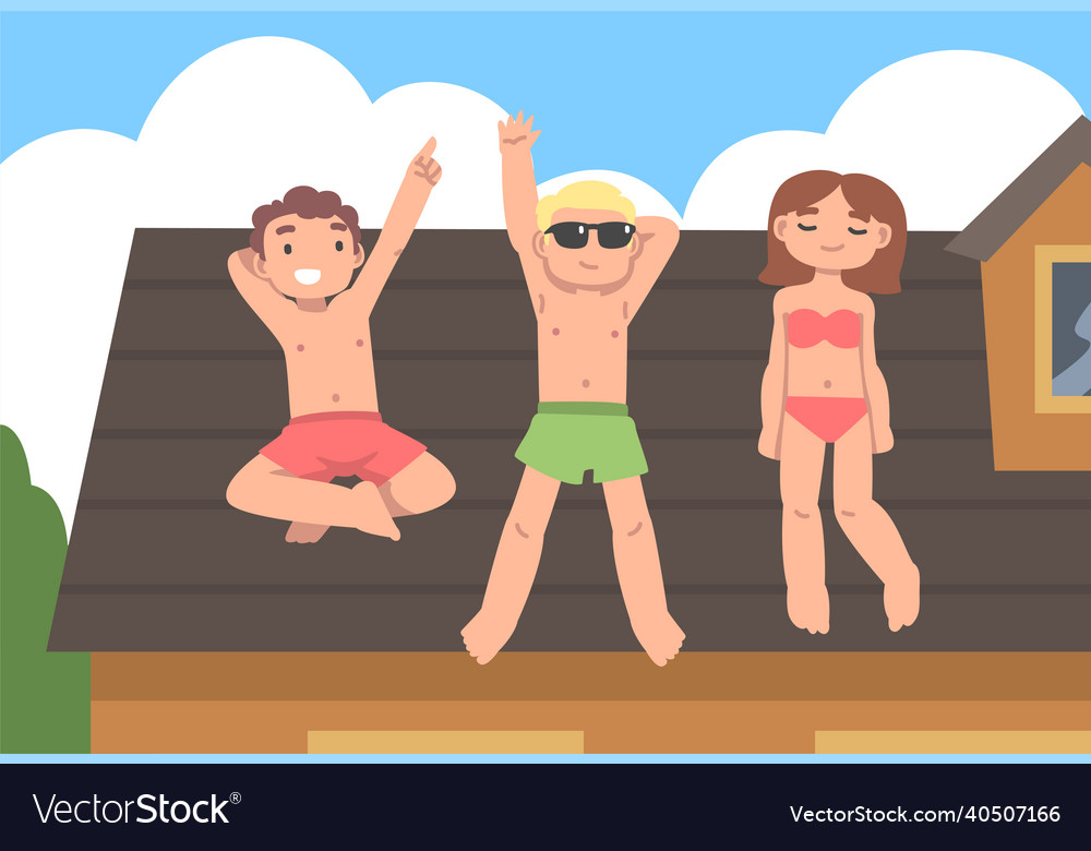 Man and woman character lying on the roof sky