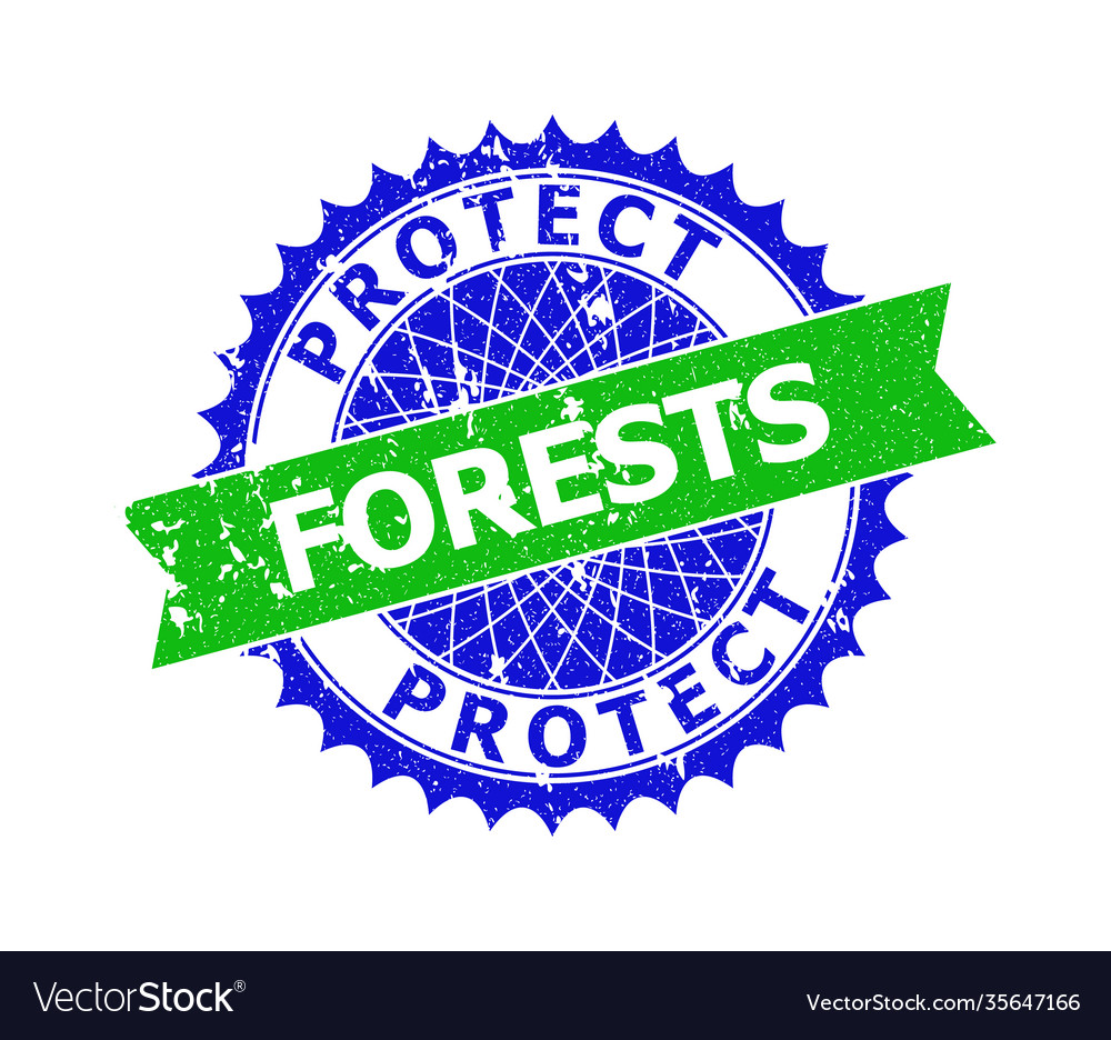Protect forests bicolor rosette unclean stamp seal vector image Protect forests bicolor rosette unclean stamp seal