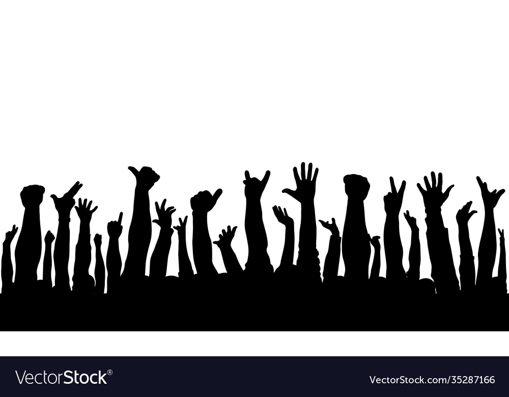 Raised hands crowd people silhouettes vector image Raised hands crowd people silhouettes